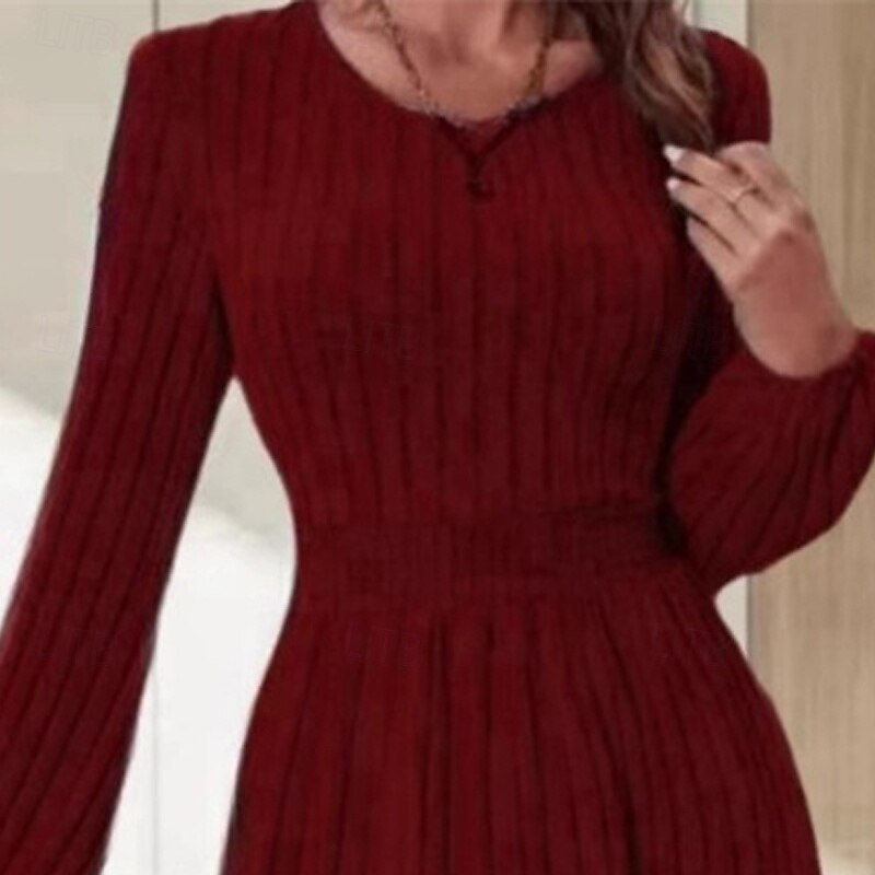 Women's Mini Dress Sweater Dress Casual Dress Fashion Modern Daily Date Weekend Regular Fit Plain 3/4 Length Sleeve Crew Neck Wine Gray Fall Winter3
