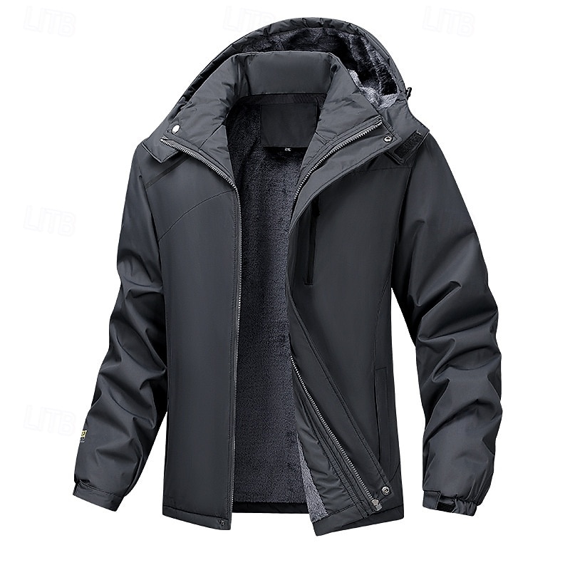 Men's Outdoor Jacket Fleece Jacket Raincoat Hiking Jacket Vacation Daily Thermal Warm Windproof Pocket Fleece Fall Winter Plain Fashion Streetwear Hooded Regular Black Khaki Army Green Gray Jacket3