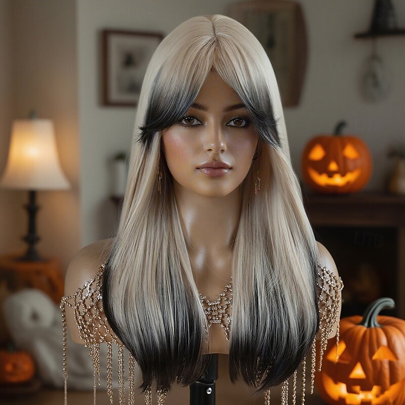 Synthetic Wig Straight Natural Straight Middle Part Neat Bang Wig 22 inch Light golden Synthetic Hair 22 inch Women's Soft Comfy Blonde2