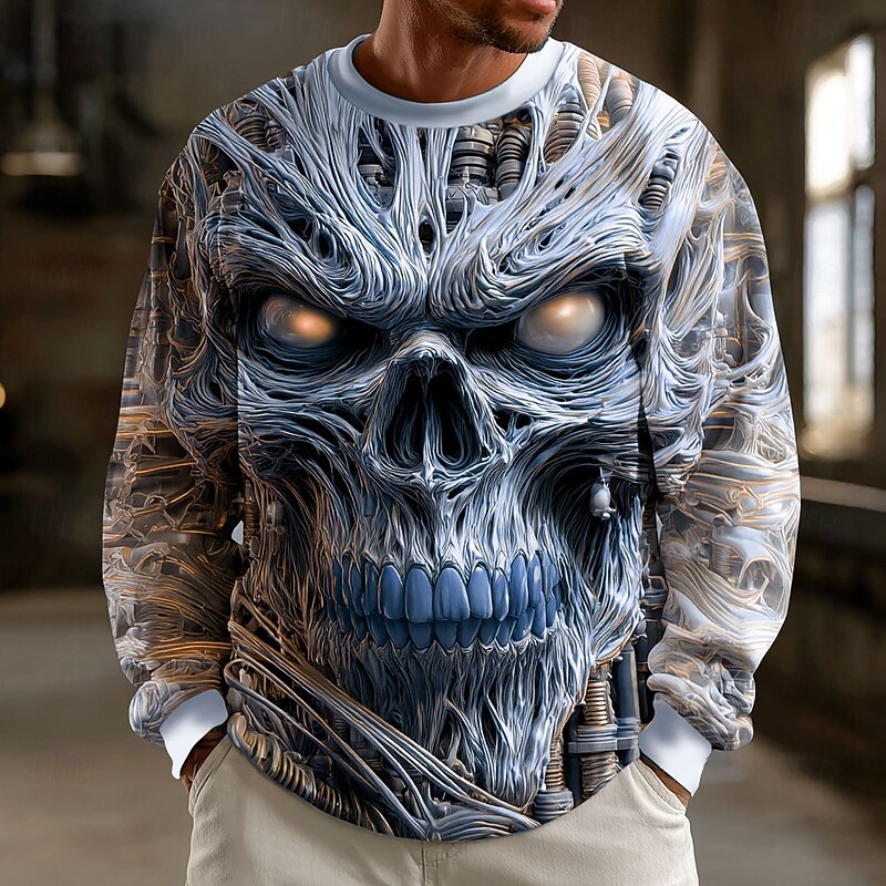 Halloween Men's Skull 3D Reaper Sweatshirt Punk Party Crew Neck Vacation Blue Sky Blue Crewneck 3D All Seasons Designer2