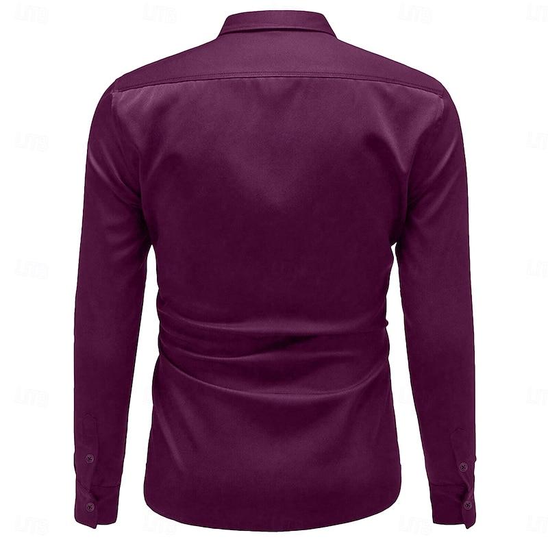 Men's Shirt Satin Shirt Casual Shirt Button Up Shirt Plain Formal Wedding Black White Wine Navy Blue Long Sleeve Lapel Spring &  Fall All Seasons Clothing Apparel3