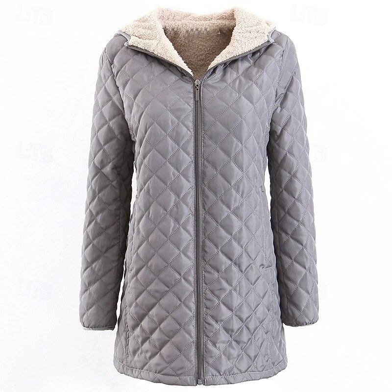 Women's Puffer Jacket Quilted Jacket Casual Jacket Comfortable Breathable Zipper Pocket Casual Plain Vacation Street Casual Daily Wear Zipper Short Long Hooded Regular Fit Long Sleeve Outerwear Black