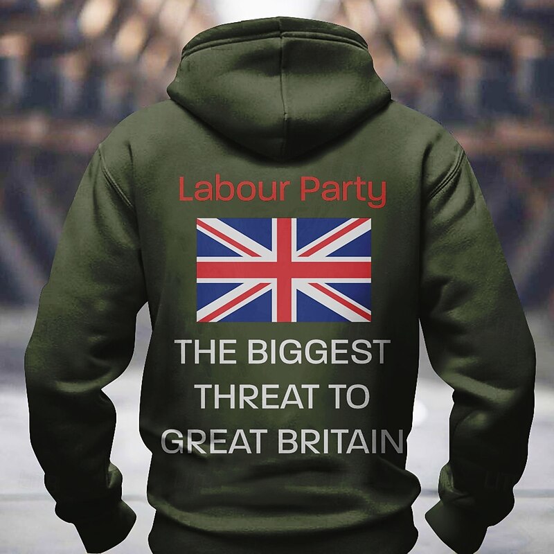 Men's Flag UK Backprint Hoodie Sweatshirt Sports Fashion Crew Neck Outdoor Office Streetwear Black Red Drawstring 3D Fall Winter Designer4