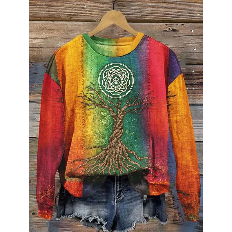 Women's Pullover Graphic Color Block Warm Classic Casual Long Sleeve Crew Neck Regular Tops Home Street Dailywear Print Blue Purple Orange Green Spring Fall Winter
