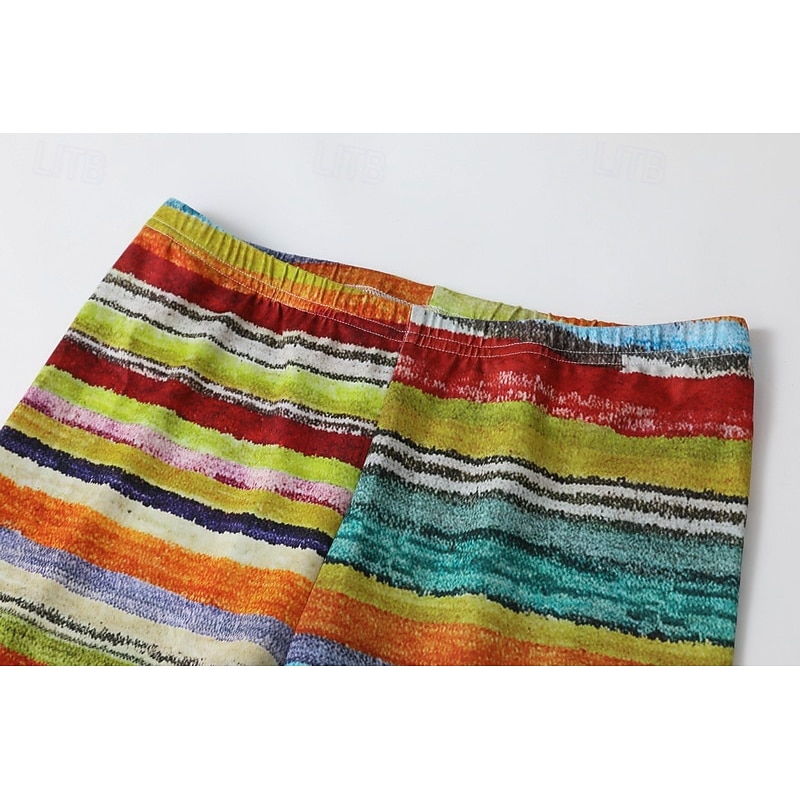 Women's Pants Trousers Leggings Cozy Leggings Streetwear Casual Full Length High Waist Striped Elastic Waist Print Breathability Comfortable Stretchy Vacation Street Daily Wear Black Grey Black 24