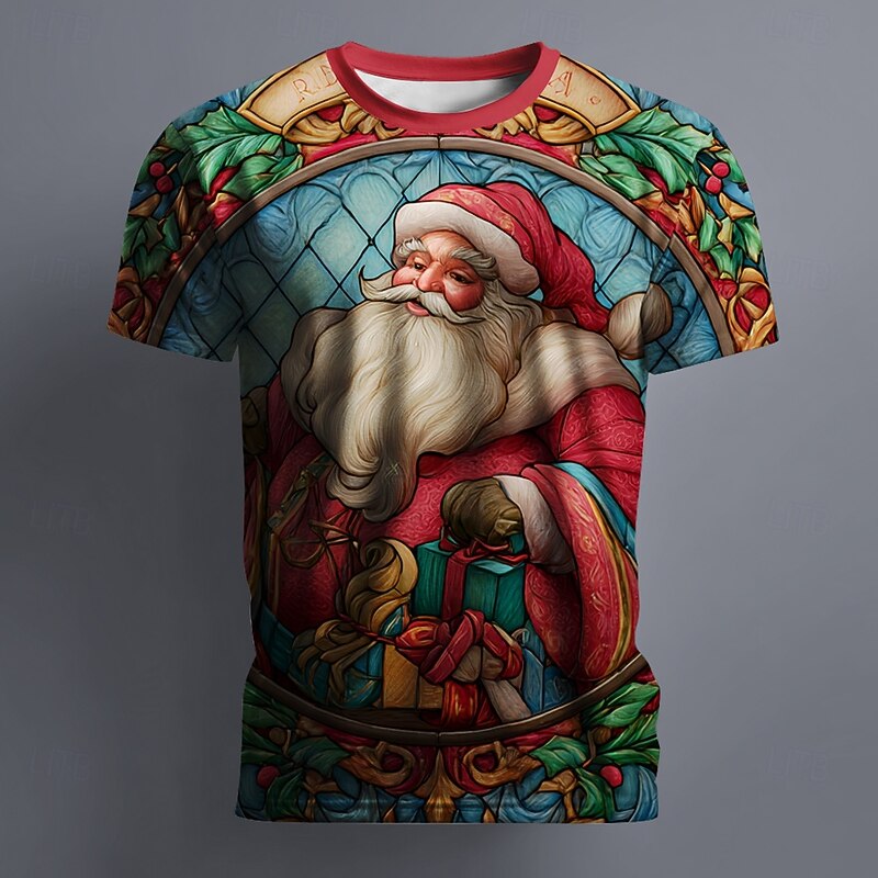 Christmas Men's Santa Claus T Shirt Short Sleeve T shirt 3D Print Crew Neck Shirt Daily Designer Artistic Vacation Party Street Pink Red Green All Seasons Clothing Apparel S M L XL XXL XXXL3