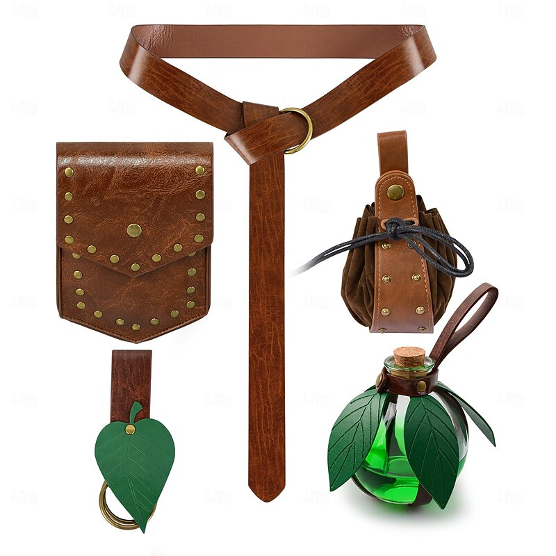 Retro Vintage Medieval Renaissance Waist Belt Belt Pouch Magic Bottle Pirate Warrior Viking Fancy Dress Men's Women's Unisex Viking Pirate Halloween Carnival Performance LARP Ren Faire Adults More2