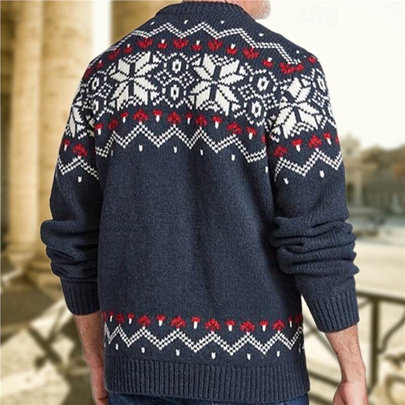 Christmas Men's Snowflake Fair isle Sweater Pullover Sweater Jumper Knitwear Crewneck Casual Vacation Daily 3D Print Keep Warm Long Sleeve Spring Fall Winter Navy Blue2
