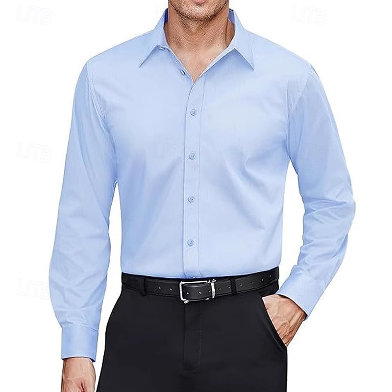 Men's Shirt Dress Shirt Non Iron Shirt Collared Shirt Button Up Shirt Plain Formal Wedding Black White Pink Blue Long Sleeve Turndown Summer Spring Clothing Apparel Plain