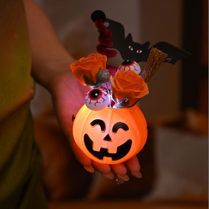 1 Pc 12 * 9CM 2025 New Halloween and Easter Pumpkin Eye Bat with Lantern Ghost Festival Decoration Simulation Flower Pumpkin Lantern2
