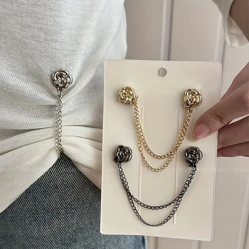 3PCS Camellia Adjustable Button Clips for T-Shirt Sleeve and Hem, Shorten Sleeves and Secure Long Hems, Versatile Clothing Fasteners for Shirts and Tops2