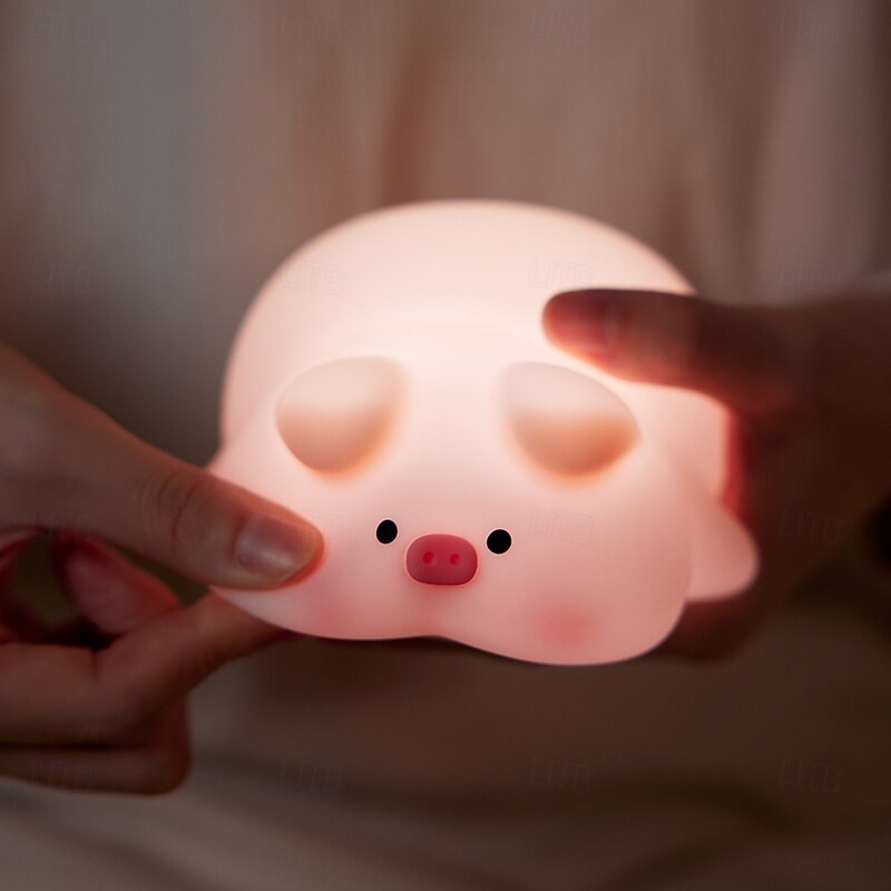 LED Night Light Lying Flat Duck Panda Pig Silicone USB Charging Bedside with Sleep Night Light Pat Dimming Atmosphere Table Lamp Gift4