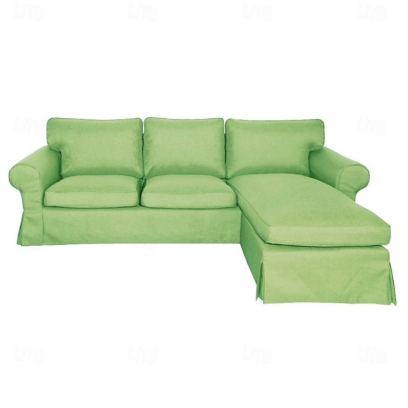 EKTORP 3-Seater Sofa with Chaise Longue Cover, Solid Color Quilted Polyester Slipcover, Durable Non-Slip Protector for Living Room