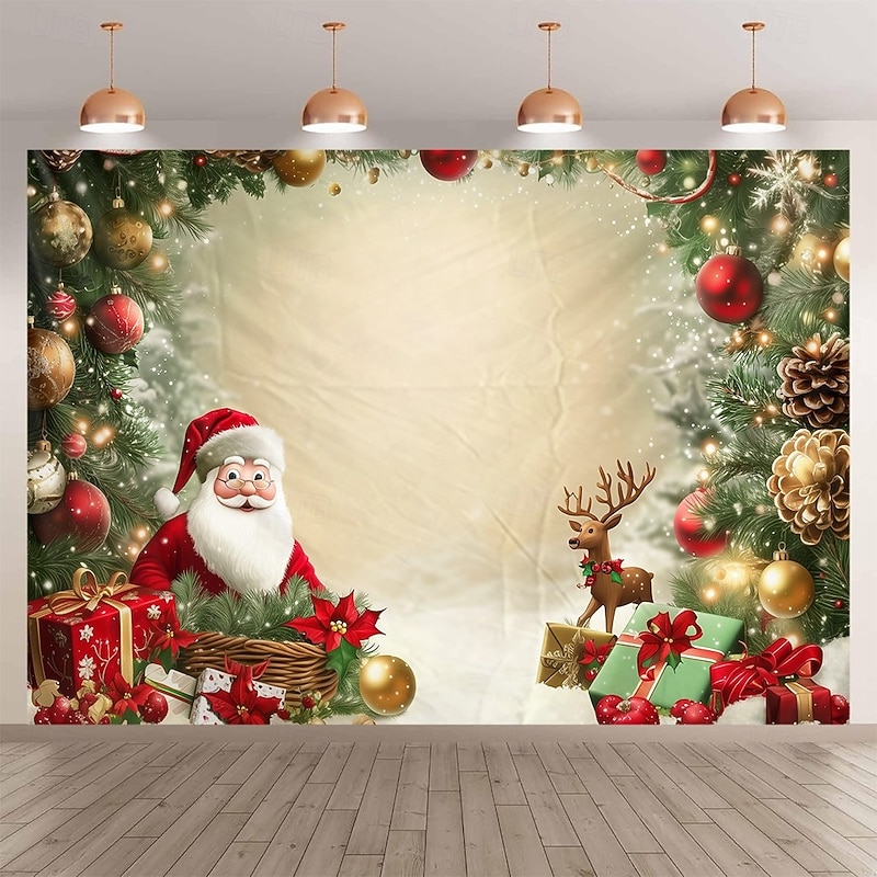 Chrismas Hanging Tapestry Santa Claus Reindeer Christmas Ornament Balls Large Wall Art Mural Decor Blanket Curtain Holiday Home Bedroom Living Room Festive Party Decoration4
