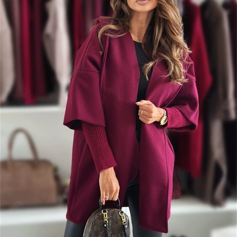 Women's Casual Jacket Warm Comfortable Pocket Buttons Fashion Outdoor Plain Going out Weekend Single Breasted Regular Hooded Regular Fit Long Sleeve Outerwear Black Wine Khaki Fall Winter2