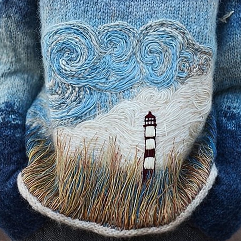 Women's Sweater Pullover Daily Casual Graphic Ribbed Crew Neck Knitted Print Long Sleeve Regular Tops Knit Outdoor Weekend Blue Fall Winter3