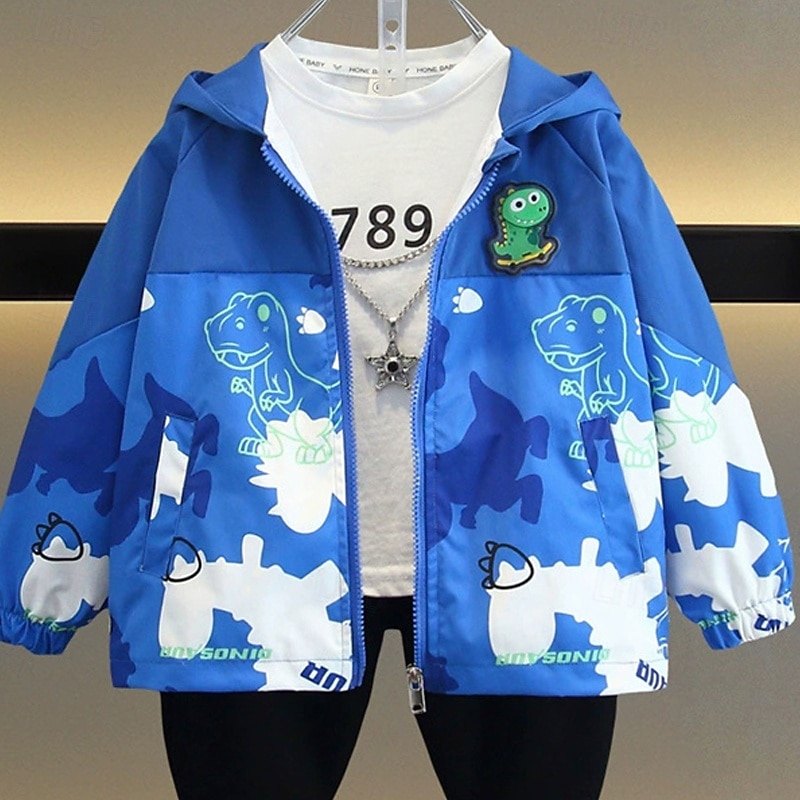 Kids Boys' Hiking Jacket Outdoor Jacket Baseball Jackets Outerwear Color Block Long Sleeve Zipper Pocket Lightweight Comfort Windproof Coat Outdoor Fashion Daily Azure Leaf Spring Fall 4 years+