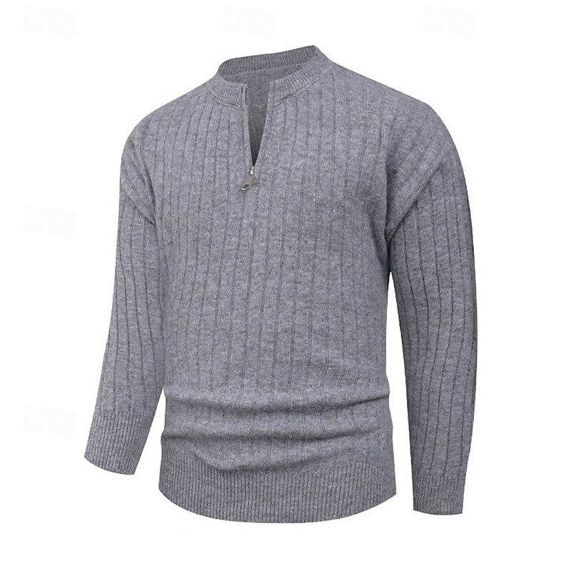 Men's Pullover Sweater Jumper Quarter Zip Sweaters Knit Sweater Ribbed Knit Regular Tops Knitted Plain Half Zip Fashion Casual Vacation Daily Wear Clothing Apparel Fall Winter Black Apricot M L XL2