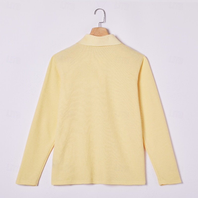 Men's Waffle Polo Shirts Golf Shirt Long Sleeve Collar Lapel Spring Fall All Seasons Plain Textured Basic Modern Casual 2 Piece Buttons Street Casual Sports A B C Top Tee for Men4