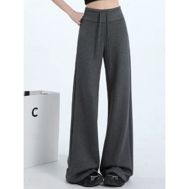 Women's Sweatpants Wide Leg Chinos Fashion Streetwear Basic Full Length High Waist Plain Pocket Elastic Waistband Comfy Soft Comfortable Micro-elastic Outdoor Street Light Gray Dark-Gray Black Spring