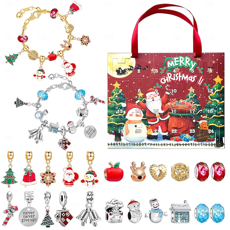 Children's Handmade DIY Bead Bracelet Set 24 Grid Christmas Puzzle Blind Box Bracelet Jewelry Gift Box - Main Image