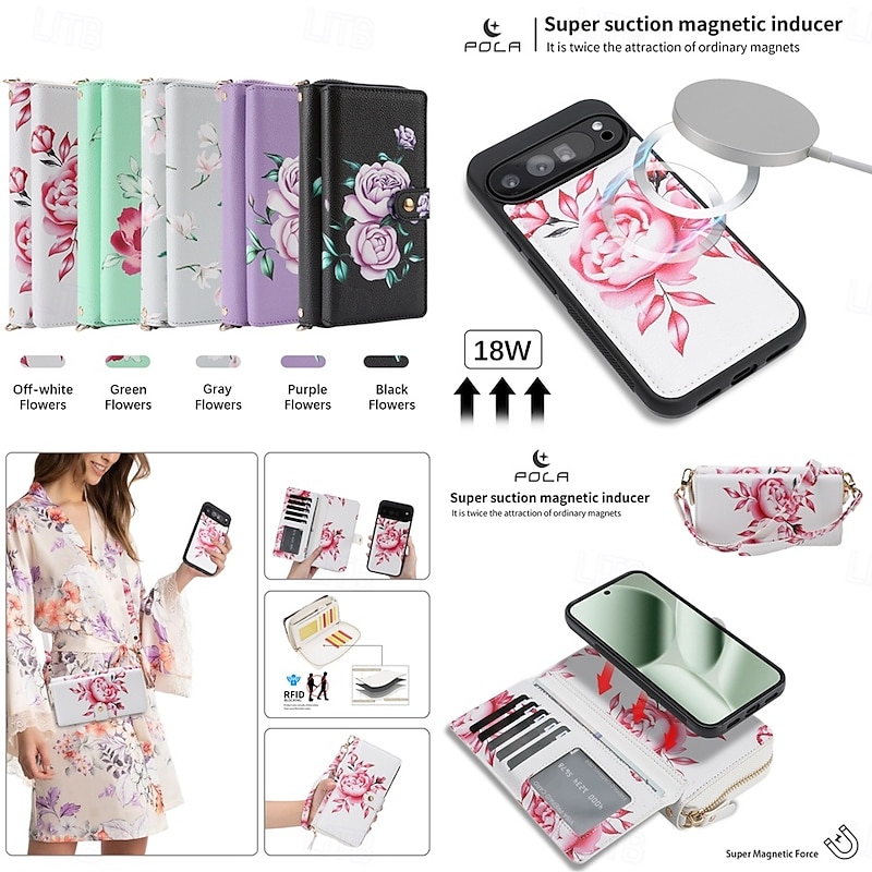 Phone Case For Google Pixel 9 Pro XL Pixel 8 Pro Pixel 9a Wallet Case Detachable Full Body Protective with Lanyard Retro Genuine Leather