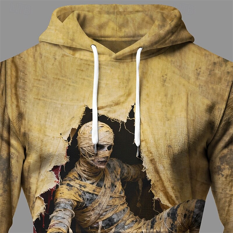 Halloween Men's Monster Hoodie Fashion Daily Hooded Vacation Party Streetwear Khaki Drawstring Pocket Printing Fall Winter Designer2