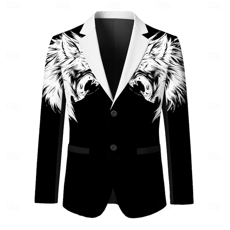 Men's Blazer Jacket Party Casual Stylish Casual Daily All Seasons 100% Polyester Weaving Animal Tiger 3D Print Buttons Comfortable Single Breasted Blazer Black A Black B WhiteA WhiteB