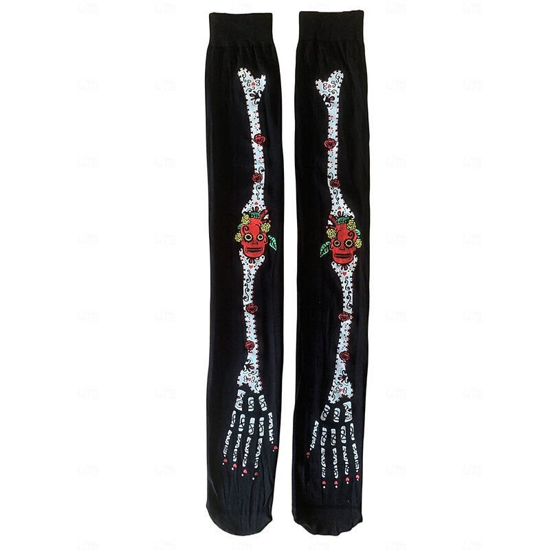 Women's Halloween Skeleton Leggings and Gloves Set - Dia de los Muertos Sugar Skull Design for Halloween Costume Party3