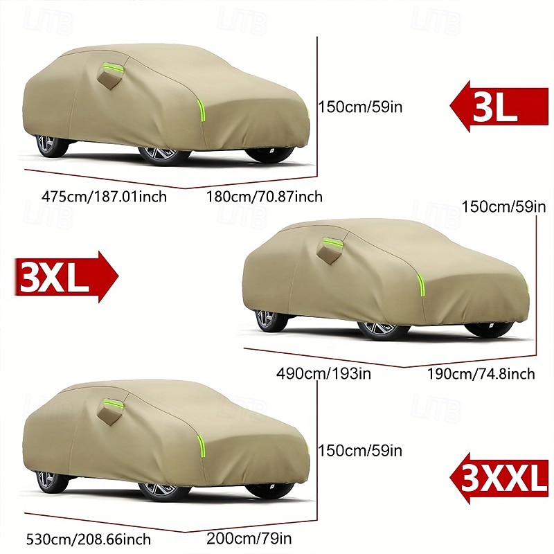 1Pcs Heavy Duty All-Weather Car Cover - Waterproof Windproof Sun & Dust Protection Fit for All Seasons with Reflective Stripes & Mirror Pockets2