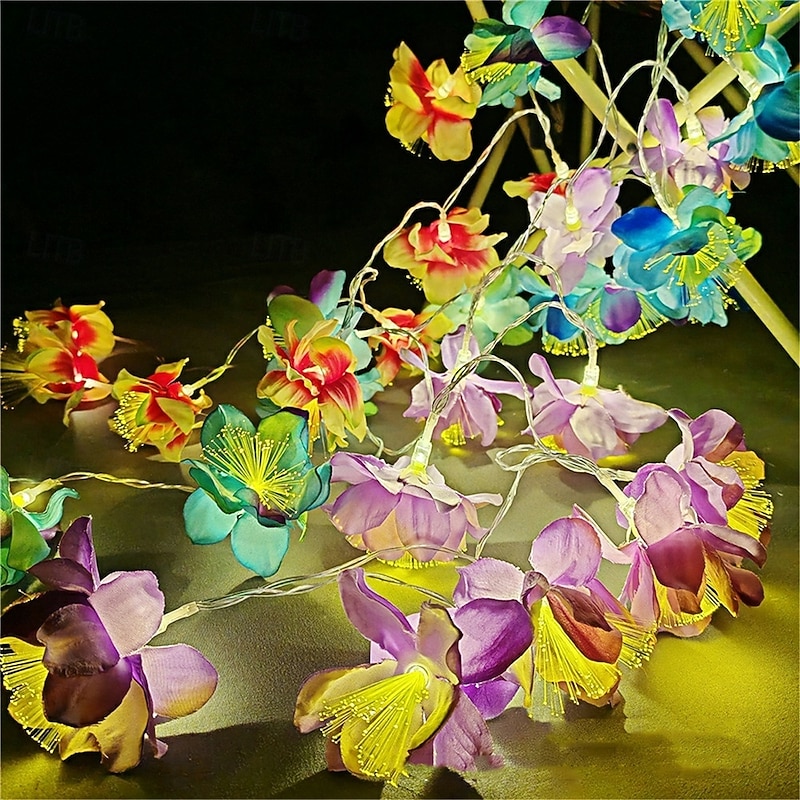 10 LED Fiber Optic Night Fragrance Light String Simulation Flower Luminous Flower Head Colorful Lights Christmas Wedding Party Home Decoration  1PC2