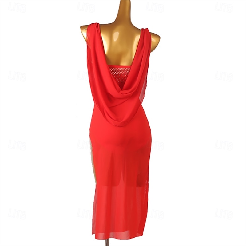 Women's One Shoulder Latin Dance Dress Rumba Dance Practice Dresses Performance Dresses4