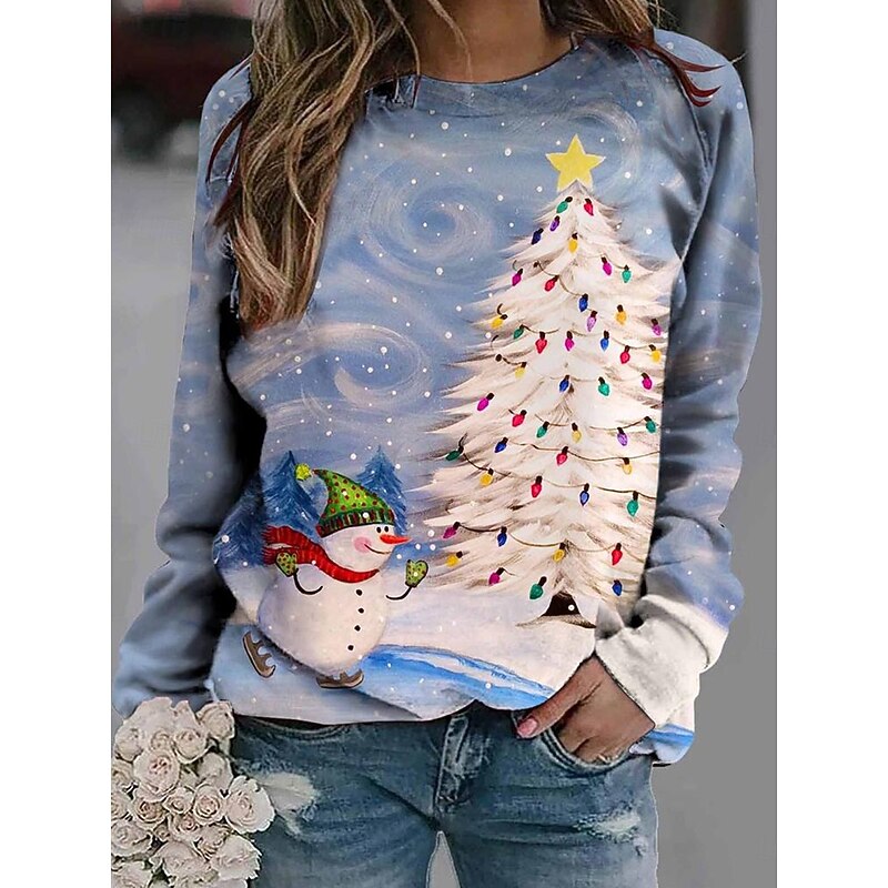 Women's Pullover Sweatshirt Graphic Christmas Tree Fashion Casual Long Sleeve Crew Neck Regular Tops Street Dailywear Casual Print Red Blue Light Blue Spring Fall Winter3