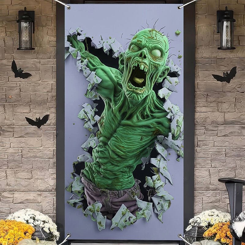 Halloween Door Cover Outdoor Banners Zombies Psychedelic Party Outdoor Shooting Backgrounds Front Door Wall Porch Home Decor2