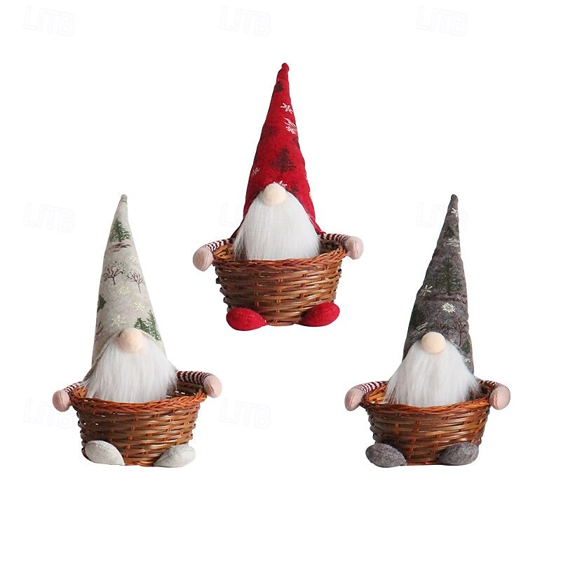 Christmas Creative No Face Doll Cute Plush Candy Basket Decorative Long Hat Fruit Basket Apple Sack Holiday Party Home Festive Decoration Gift Tote Bag4