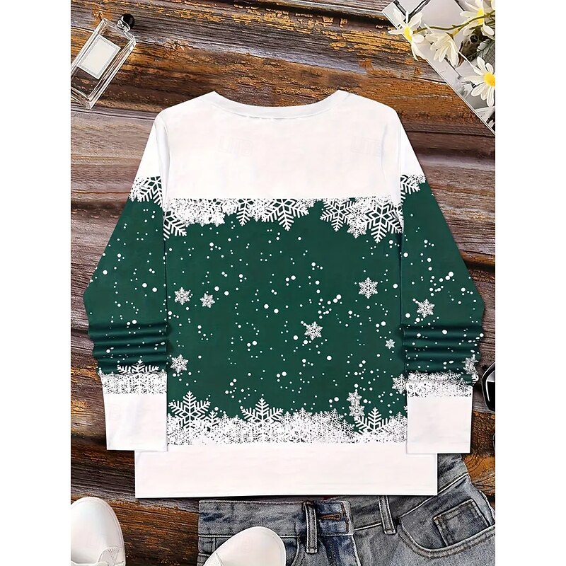 Christmas Women's T Shirt Graphic Snowman Vintage Stylish Classic Long Sleeve V Neck Regular Tops Daily Print Green Spring Fall Winter3