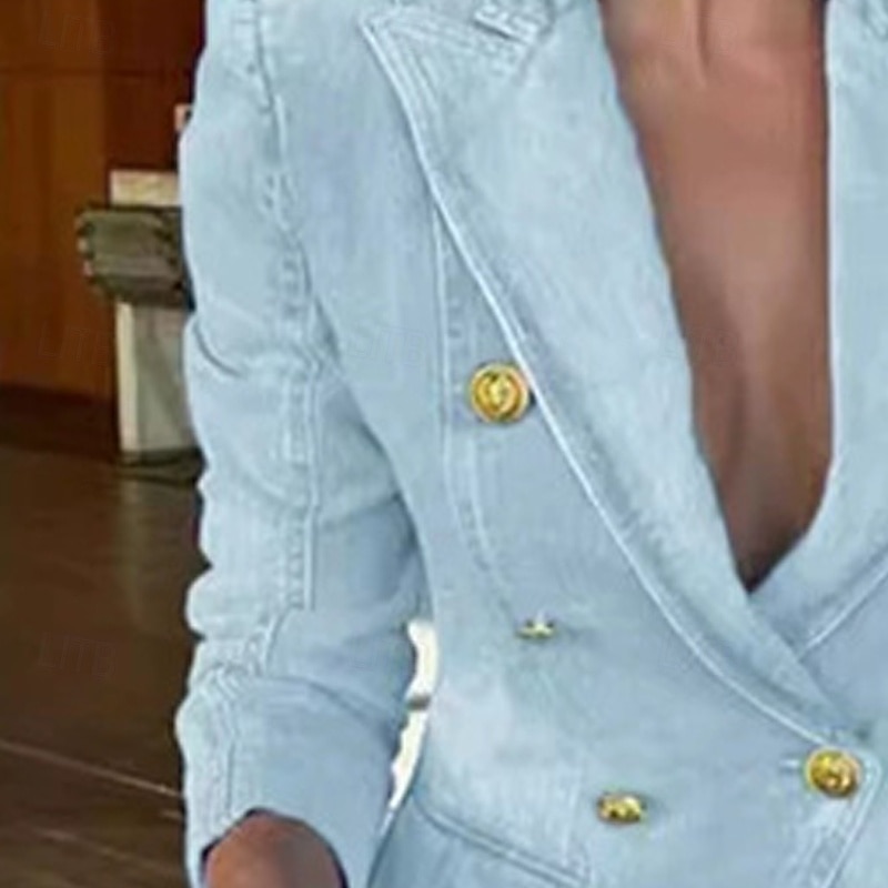 Women's Blazer Comfortable Pocket Buttons Elegant Fashion Outdoor Plain Going out Casual Daily Weekend Cardigan Regular Lapel Regular Fit Long Sleeve Outerwear Black Blue Dark Blue Spring Fall4