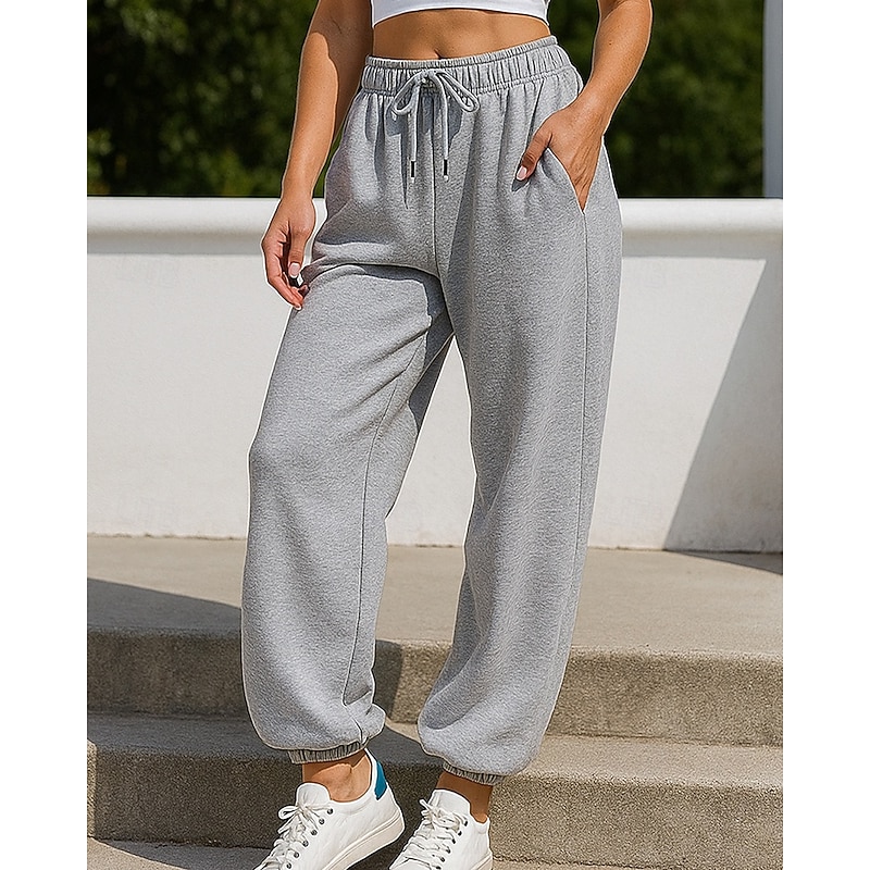Women's Wide Leg Pants Sport  Sweatpants Trackpants Drawstring High Waist Bottoms Athleisure Gym Workout Fall Outdoor Travel Running Regular Fit Sportswear Activewear Solid Colored Dark Grey Black