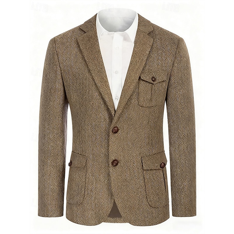 Men's Blazer Business Cocktail Party Wedding Party Fashion Casual Spring Fall 85% Cotton Plain Pocket Buttons Comfortable Single Breasted Blazer Camel3