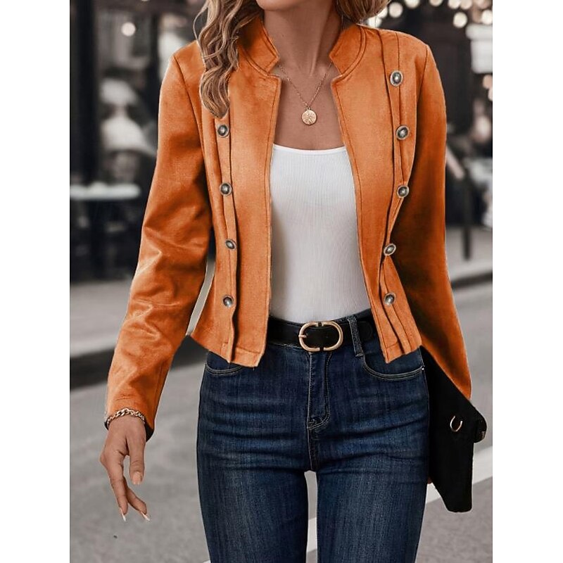 Women's Blazer Buttons Color Block Casual / Daily Stylish Regular Fit Outerwear Long Sleeve Spring Black S3
