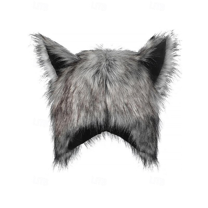 Men's Halloween Wolf Ear Hat – Furry Polyester Plush Costume Cap for Cosplay, Party and Winter Wear