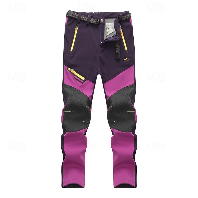 Women's Hiking Pants Trousers Fleece Pants Thermal Pants Waterproof pants Patchwork Winter Outdoor Regular Fit Thermal Warm Waterproof Windproof Bottoms Zipper Pocket Purple Green Camping / Hiking2