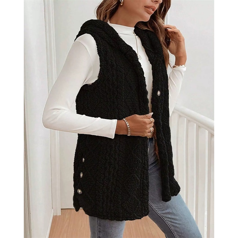 Women's Casual Jacket Warm Comfortable Buttons Fashion Outdoor Plain Going out Weekend Single Breasted Regular Hooded Regular Fit Long Sleeve Outerwear Black Pink Brown Fall Winter2