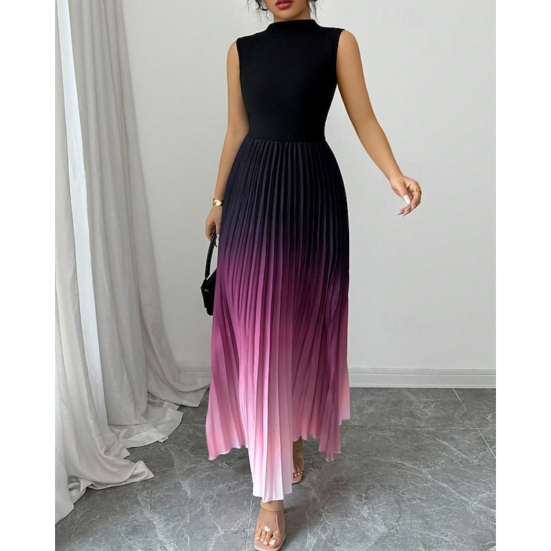 Women's Midi Dress Cocktail Dress Satin Dress Ruched Dress Fashion Modern Outdoor Vacation Going out Regular Fit Ombre Sleeveless Crew Neck Blue Fuchsia Brown Grey Spring Fall3