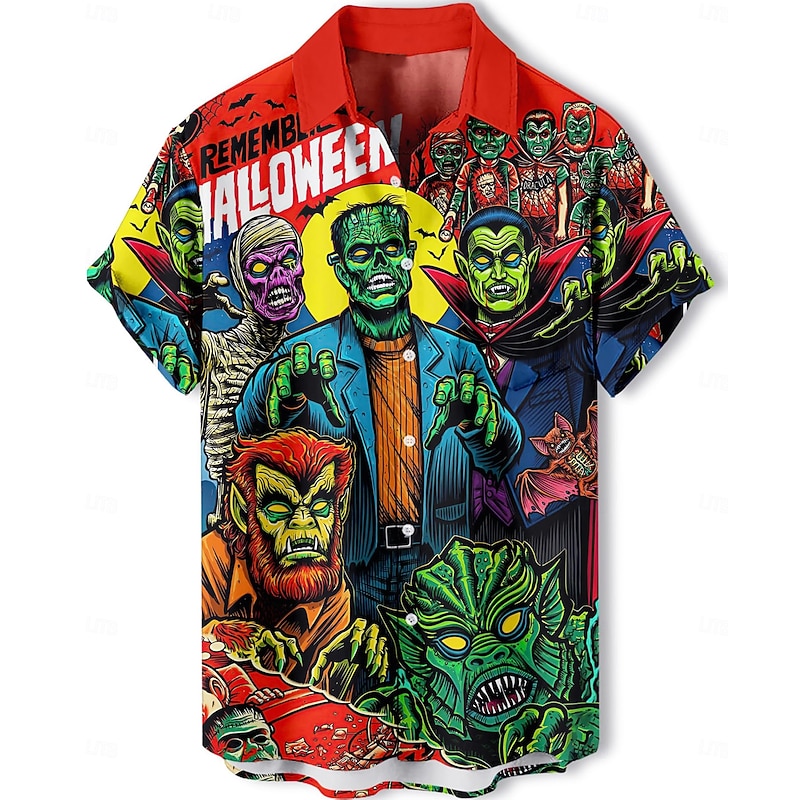 Halloween Pumpkin Hawaiian Shirts Aloha Shirt Button Down Shirt Print For Men's Adults' Halloween Carnival Masquerade 3D Print Party Halloween4