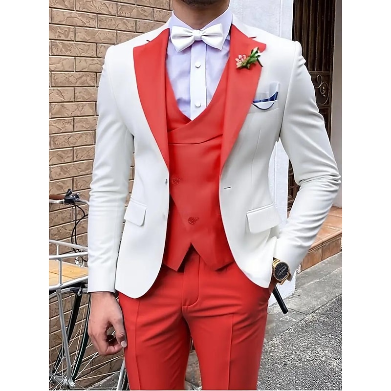 Men's Wedding Stage Party Suits Notch Lapel Yellow Red Fashion Patchwork Slim Fit 3 Piece Single Breasted One-button2
