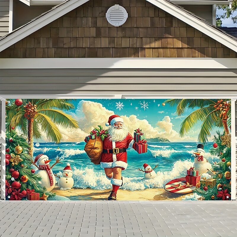 Christmas Outdoor Garage Door Cover Santa Claus Reindeer Nutcracker Large Tapestry Backdrop Holiday Decoration For Outdoor Garage Door Home Wall Winter Christmas Party Decor