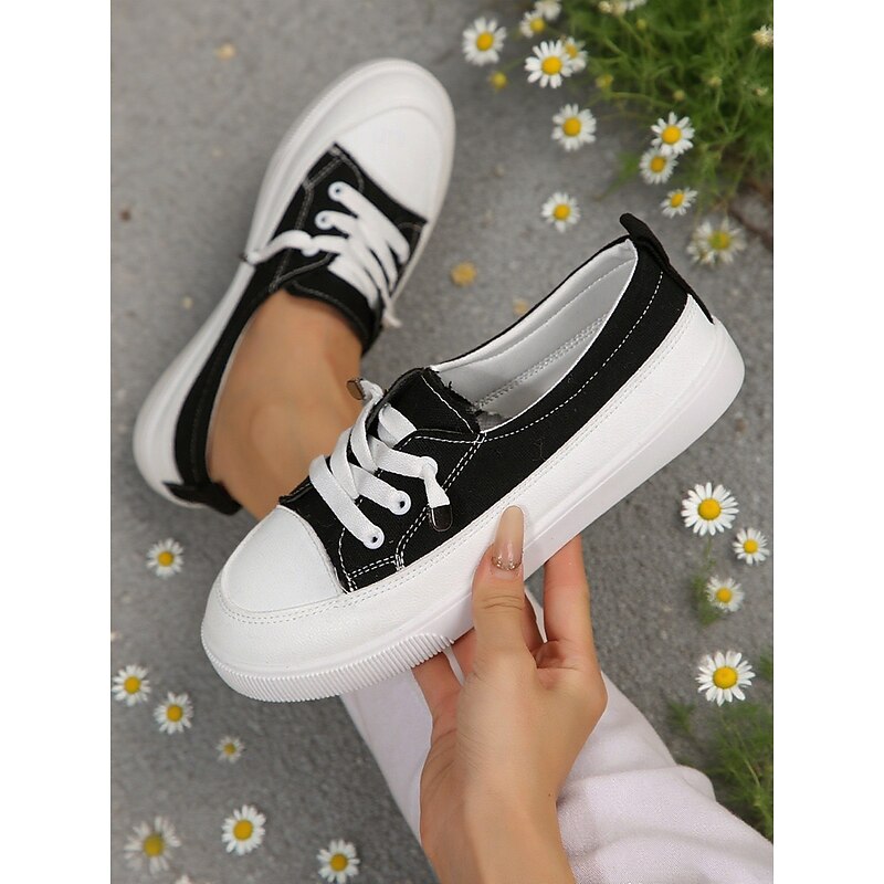 Women's Denim Canvas Sneakers with Lace-Up Design – Casual Low-Top Shoes for Walking and Daily Wear2