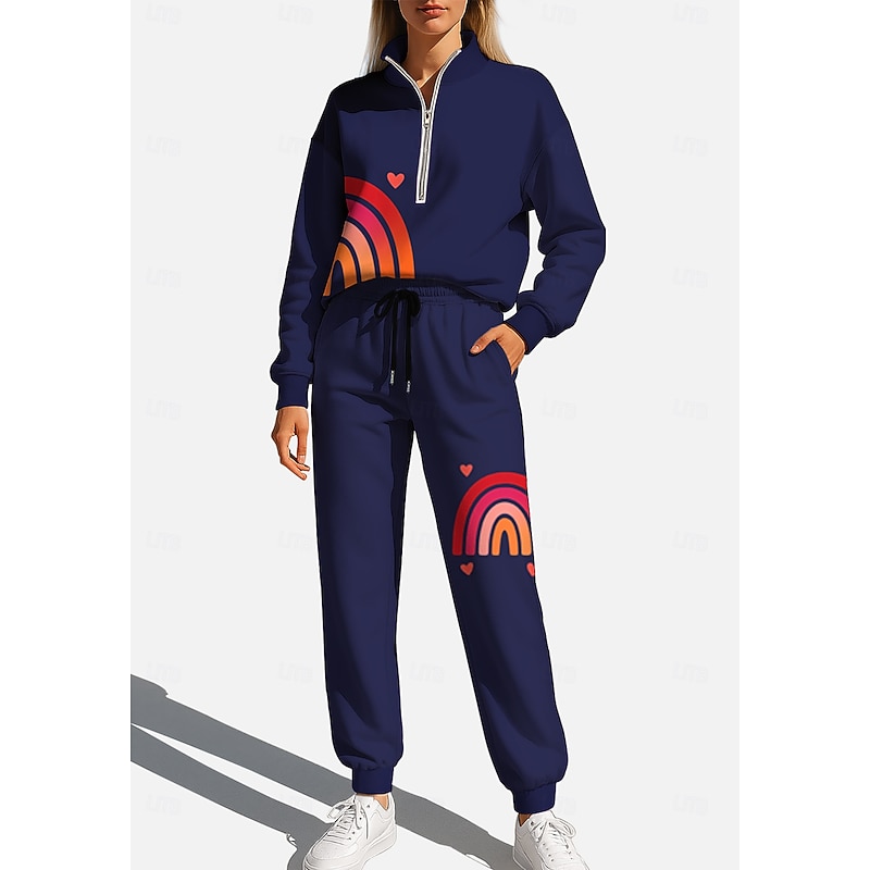Women's Tracksuit Sweatsuit Jogging Suit Drawstring Zipper Geometric Jacket and Sweatpants Athletic Clothing Set Spring Dark Navy Casual Workout Outdoor Soft Baggy Long Sleeve Sport Activewear3