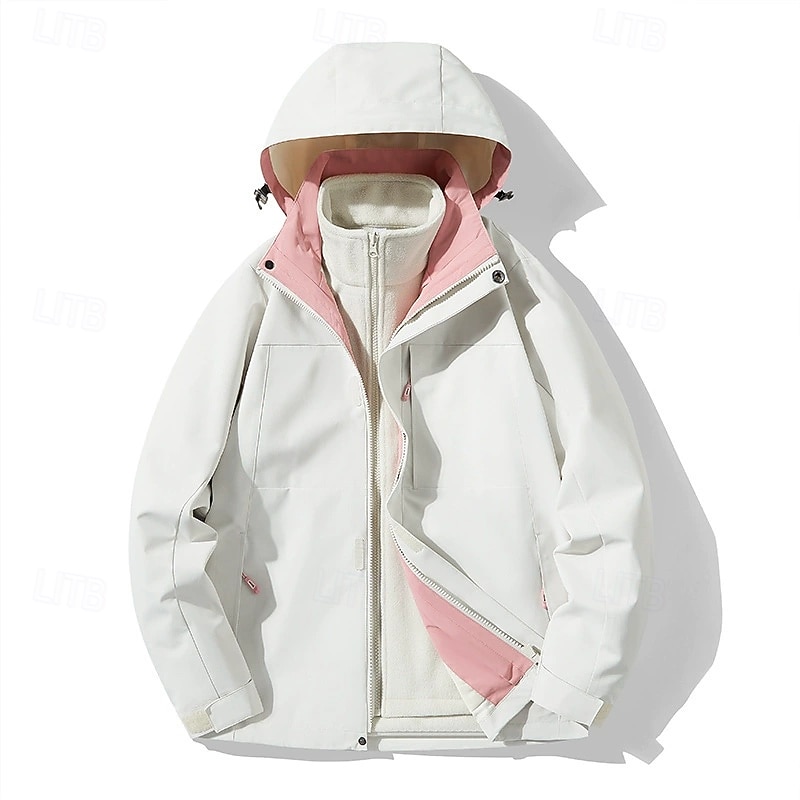 Women's 3-in-1 Waterproof Down Jacket Windproof Comfortable Zipper Pocket Casual Color Block Outdoor Vacation Street Daily Wear Zipper Short Hooded Regular Fit Long Sleeve Outerwear Black And White4